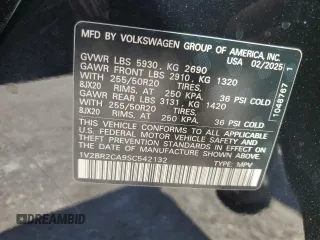 2025 Volkswagen Atlas SEL with VIN 1V2BR2CA9SC542132, listed as a Copart auction lot 55253345 with 949 mi miles and Salvage title. Bid and sale history available at DreamBid. Image 13.