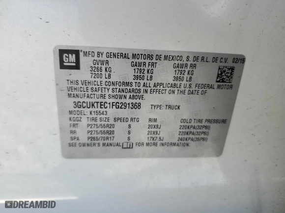 2015 Chevrolet Silverado 1500 High Country with VIN 3GCUKTEC1FG291368, listed as a Copart auction lot 46136555 with 111,729 mi miles and Salvage Title. Bid and sale history available at carsss.com. Image 15.