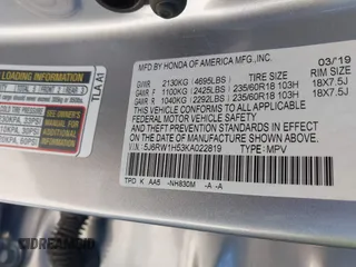 2019 Honda CR-V EX with VIN 5J6RW1H53KA022819, listed as a IAAI auction lot 41733347 with 44,500 mi miles. Bid and sale history available at carsss.com. Image 9.
