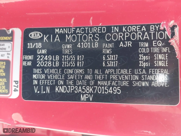 2019 Kia Soul + with VIN KNDJP3A58K7015495, listed as a IAAI auction lot 41668065 with 93,862 mi miles. Bid and sale history available at carsss.com. Image 9.