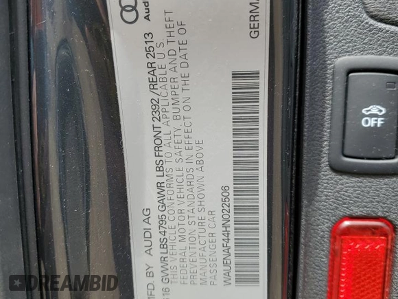 2017 Audi A4 Premium Plus z VIN WAUENAF44HN022506, wystawiony jako Copart lot #49792645 z przebiegiem 69 178 mil mil oraz Szkoda całkowita • Salvage title. Historia ofert i sprzedaży dostępna na DreamBid. Obrazek 13.
