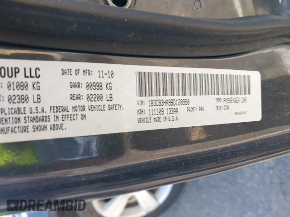 2011 Dodge Caliber Mainstreet with VIN 1B3CB3HA9BD120950, listed as a IAAI auction lot 42150354 with 103,015 mi miles. Bid and sale history available at carsss.com. Image 9.