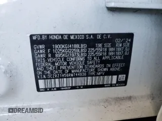 2024 Honda HR-V Sport with VIN 3CZRZ1H56RM744936, listed as a Copart auction lot 46945415 with 11,964 mi miles and Salvage Title. Bid and sale history available at carsss.com. Image 13.