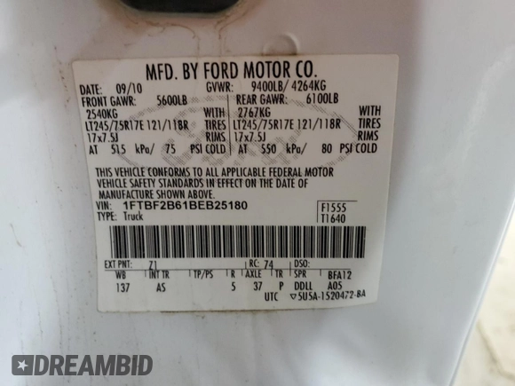 2011 Ford Super Duty F-250 SRW XL with VIN 1FTBF2B61BEB25180, listed as a Copart auction lot 88073195 with 0 mi miles and Salvage Title. Bid and sale history available at carsss.com. Image 12.