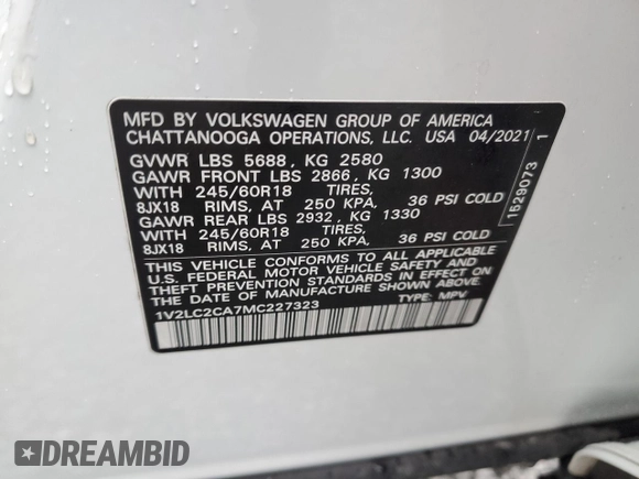 2021 Volkswagen Atlas SE с VIN 1V2LC2CA7MC227323, выставлен на аукционе Copart как лот 45684955 с пробегом 222 954 миль миль и Чистый • Clean title. История ставок и продаж доступна на DreamBid. Изображение 13.