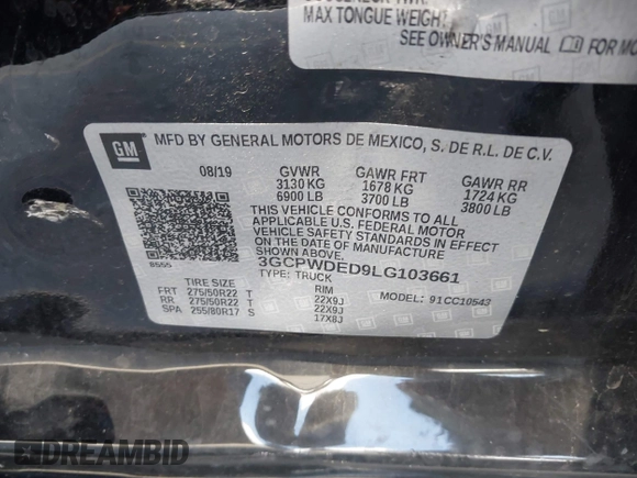 2020 Chevrolet Silverado 1500 RST with VIN 3GCPWDED9LG103661, listed as a IAAI auction lot 41496473 with 75,789 mi miles and . Bid and sale history available at DreamBid. Image 9.
