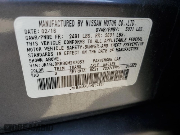 2016 Infiniti QX50 with VIN JN1BJ0RR8GM267853, listed as a Copart auction lot 75546243 with 0 mi miles and Salvage Title. Bid and sale history available at carsss.com. Image 13.