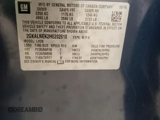 2017 GMC Terrain SLE z VIN 2GKALNEK2H6202610, wystawiony jako Copart lot #56238465 z przebiegiem 54 706 mil mil oraz Szkoda całkowita • Salvage title. Historia ofert i sprzedaży dostępna na DreamBid. Obrazek 13.