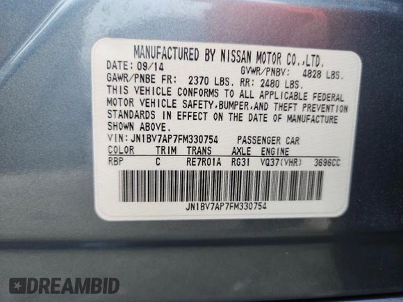 2015 Infiniti Q50 Sport with VIN JN1BV7AP7FM330754, listed as a Copart auction lot 63930365 with 145,952 mi miles and Non repairable. Bid and sale history available at DreamBid. Image 12.