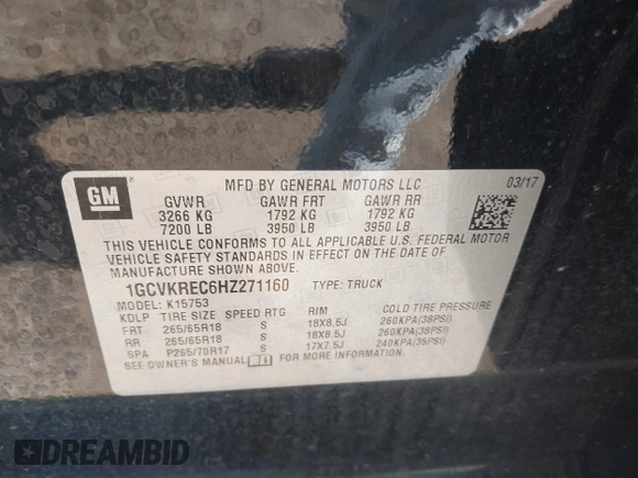 2017 Chevrolet Silverado 1500 LT with VIN 1GCVKREC6HZ271160, listed as a IAAI auction lot 42162389 with 103,992 mi miles and . Bid and sale history available at DreamBid. Image 9.