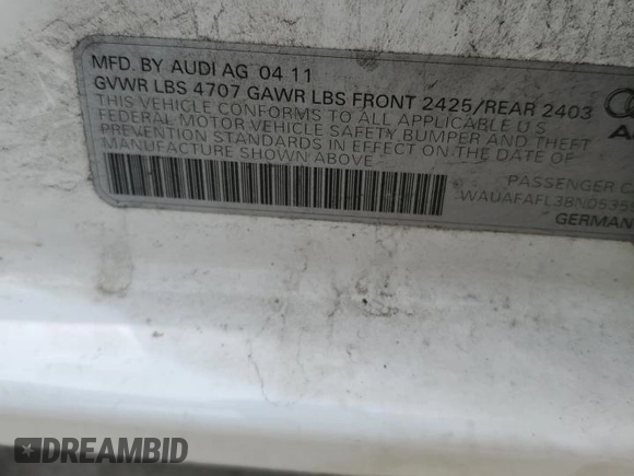 2011 Audi A4 Premium z VIN WAUAFAFL3BN053594, wystawiony jako Copart lot #53819285 z przebiegiem 114 690 mil mil oraz Szkoda całkowita • Salvage title. Historia ofert i sprzedaży dostępna na DreamBid. Obrazek 12.