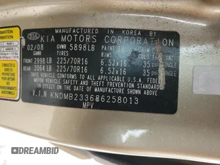 2008 Kia Sedona LX with VIN KNDMB233686258013, listed as a Copart auction lot 50069834 with 308,111 mi miles and Salvage Title. Bid and sale history available at carsss.com. Image 15.