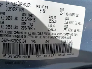 2006 Dodge Grand Caravan SE with VIN 1D4GP24RX6B698194, listed as a IAAI auction lot 41832034 with Not Provided miles and . Bid and sale history available at DreamBid. Image 9.