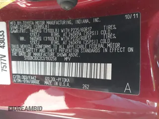 2012 Toyota Sienna with VIN 5TDZK3DC2CS193258, listed as a IAAI auction lot 42550843 with 158,761 mi miles and . Bid and sale history available at DreamBid. Image 9.