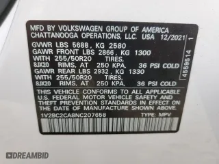 2022 Volkswagen Atlas Cross Sport 2.0T SEL with VIN 1V2BC2CA8NC207658, listed as a Copart auction lot 70846903 with 39,878 mi miles. Bid and sale history available at carsss.com. Image 14.