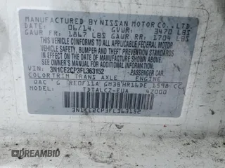 2015 Nissan Note SR with VIN 3N1CE2CP3FL363152, listed as a Copart auction lot 43536325 with 135,169 mi miles and Non Repairable. Bid and sale history available at DreamBid. Image 12.