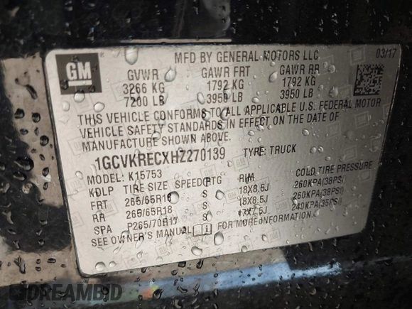 2017 Chevrolet Silverado 1500 LT with VIN 1GCVKRECXHZ270139, listed as a IAAI auction lot 42027722 with 122,571 mi miles and . Bid and sale history available at DreamBid. Image 9.