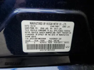 2021 Infiniti Q50 Luxe with VIN JN1EV7BP1MM705868, listed as a Copart auction lot 60127235 with 45,804 mi miles and Salvage title. Bid and sale history available at DreamBid. Image 12.