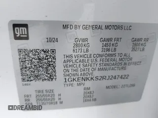 2024 GMC Acadia FWD Elevation z VIN 1GKENKKS2RJ247422, wystawiony jako IAAI lot #41450552 z przebiegiem 4 148 mil mil oraz . Historia ofert i sprzedaży dostępna na DreamBid. Obrazek 9.