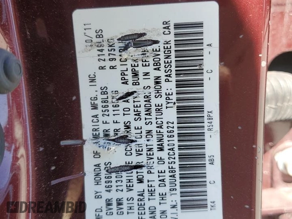 2012 Acura TL Tech Auto with VIN 19UUA8F52CA016622, listed as a Copart auction lot 49491415 with 124,605 mi miles and Salvage Title. Bid and sale history available at carsss.com. Image 12.