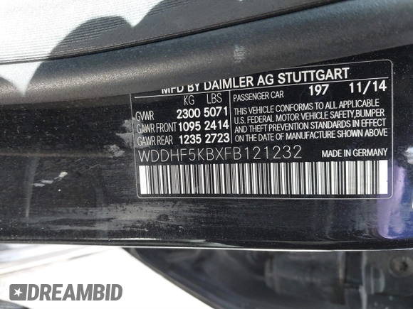 2015 Mercedes-Benz E 350 Sport with VIN WDDHF5KBXFB121232, listed as a IAAI auction lot 41796948 with 176,180 mi miles and . Bid and sale history available at DreamBid. Image 9.