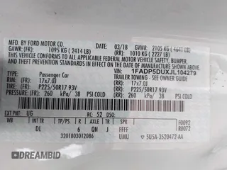 2018 Ford C-Max Titanium with VIN 1FADP5DUXJL104279, listed as a IAAI auction lot 41882275 with 55,137 mi miles and . Bid and sale history available at DreamBid. Image 9.