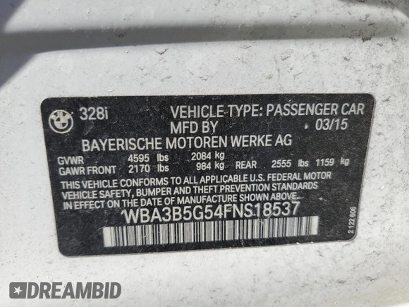 2015 BMW 3 Series 328i xDrive with VIN WBA3B5G54FNS18537, listed as a Copart auction lot 47594805 with 113,459 mi miles and Non Repairable. Bid and sale history available at carsss.com. Image 12.