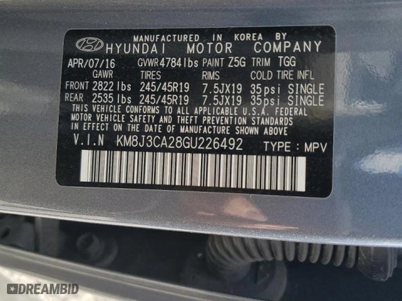 2016 Hyundai Tucson Eco with VIN KM8J3CA28GU226492, listed as a Copart auction lot 50471215 with 107,526 mi miles and Clean Title. Bid and sale history available at carsss.com. Image 13.