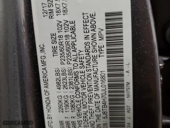 2018 Acura RDX w/Advance Pkg with VIN 5J8TB4H70JL016801, listed as a Copart auction lot 86307244 with 55,277 mi miles and Salvage Title. Bid and sale history available at carsss.com. Image 16.