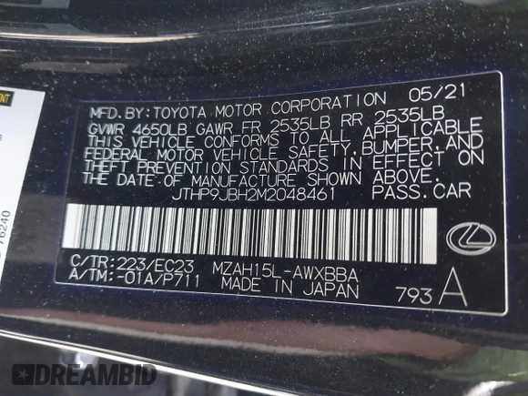 2021 Lexus UX 250h z VIN JTHP9JBH2M2048461, wystawiony jako IAAI lot #42017871 z przebiegiem 56 537 mil mil oraz . Historia ofert i sprzedaży dostępna na DreamBid. Obrazek 9.