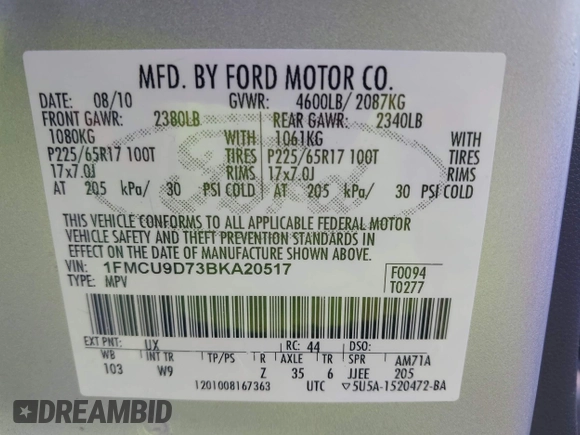 2011 Ford Escape XLT с VIN 1FMCU9D73BKA20517, выставлен на аукционе IAAI как лот 42810371 с пробегом 82 758 миль миль и . История ставок и продаж доступна на DreamBid. Изображение 9.