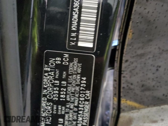 2012 Kia Rio LX with VIN KNADM5A36C6017394, listed as a Copart auction lot 54950815 with 121,300 mi miles and Clean Title. Bid and sale history available at DreamBid. Image 12.