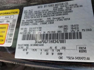 2017 Ford Fusion S with VIN 3FA6P0G71HR347881, listed as a IAAI auction lot 41911834 with 173,508 mi miles. Bid and sale history available at carsss.com. Image 9.