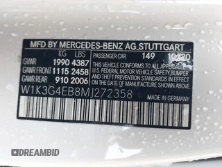 2021 Mercedes-Benz A 220 with VIN W1K3G4EB8MJ272358, listed as a IAAI auction lot 41765266 with 81,639 mi miles and . Bid and sale history available at DreamBid. Image 9.