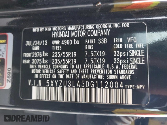 2013 Hyundai Santa Fe Sport z VIN 5XYZU3LA5DG112004, wystawiony jako Copart lot #45051395 z przebiegiem 89 831 mil mil oraz Szkoda całkowita • Salvage title. Historia ofert i sprzedaży dostępna na DreamBid. Obrazek 15.