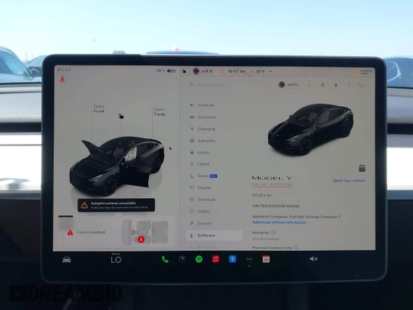 2022 Tesla Model Y Performance z VIN 7SAYGDEF0NF491586, wystawiony jako IAAI lot #42276747 z przebiegiem 117 203 mil mil oraz . Historia ofert i sprzedaży dostępna na DreamBid. Obrazek 18.
