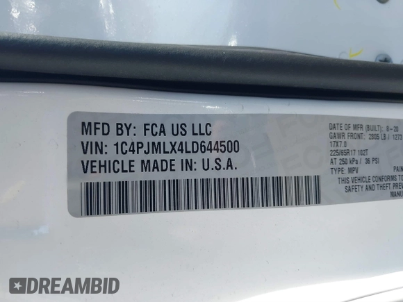 2020 Jeep Cherokee Altitude with VIN 1C4PJMLX4LD644500, listed as a IAAI auction lot 40346728 with 41,886 mi miles and . Bid and sale history available at DreamBid. Image 9.