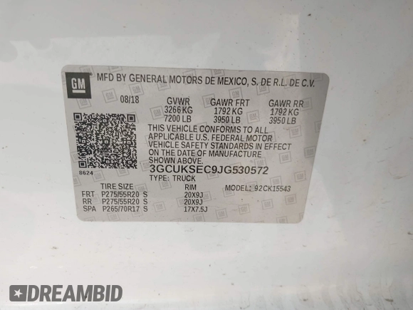 2018 Chevrolet Silverado 1500 LTZ with VIN 3GCUKSEC9JG530572, listed as a IAAI auction lot 41796973 with 117,842 mi miles. Bid and sale history available at carsss.com. Image 9.