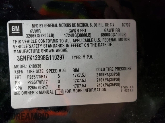 2008 Chevrolet Avalanche LTZ with VIN 3GNFK12398G110397, listed as a Copart auction lot 61270475 with 170,262 mi miles and Clean title. Bid and sale history available at DreamBid. Image 12.