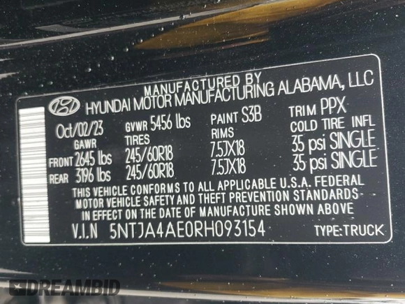 2024 Hyundai Santa Cruz SE z VIN 5NTJA4AE0RH093154, wystawiony jako Copart lot #45149895 z przebiegiem 25 101 mil mil oraz Szkoda całkowita • Salvage title. Historia ofert i sprzedaży dostępna na DreamBid. Obrazek 12.