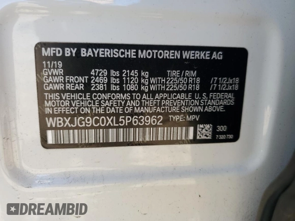 2020 BMW X1 xDrive28i с VIN WBXJG9C0XL5P63962, выставлен на аукционе Copart как лот 54834475 с пробегом 64 401 миль миль и Списание • Salvage title. История ставок и продаж доступна на DreamBid. Изображение 12.