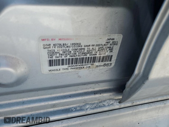2011 Mitsubishi Lancer GTS with VIN JA32U8FW3BU037755, listed as a Copart auction lot 42085505 with 0 mi miles and Clean Title. Bid and sale history available at carsss.com. Image 13.