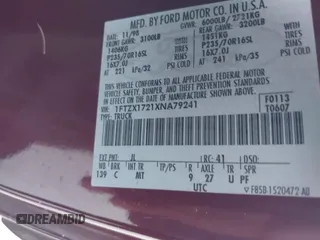 1999 Ford F-150 z VIN 1FTZX1721XNA79241, wystawiony jako IAAI lot #42186220 z przebiegiem Nie podano mil oraz . Historia ofert i sprzedaży dostępna na DreamBid. Obrazek 9.