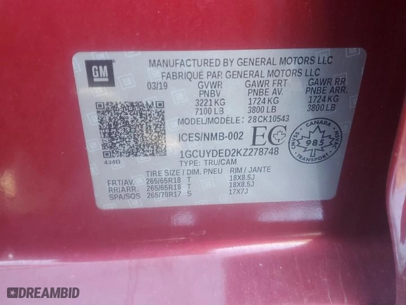2019 Chevrolet Silverado 1500 LT with VIN 1GCUYDED2KZ278748, listed as a Copart auction lot 42137625 with 48,004 mi miles and Salvage Title. Bid and sale history available at carsss.com. Image 14.