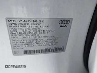 2012 Audi Q7 3.0T Premium Plus with VIN WA1LGAFE7CD010386, listed as a IAAI auction lot 41307785 with 208,704 mi miles. Bid and sale history available at carsss.com. Image 9.