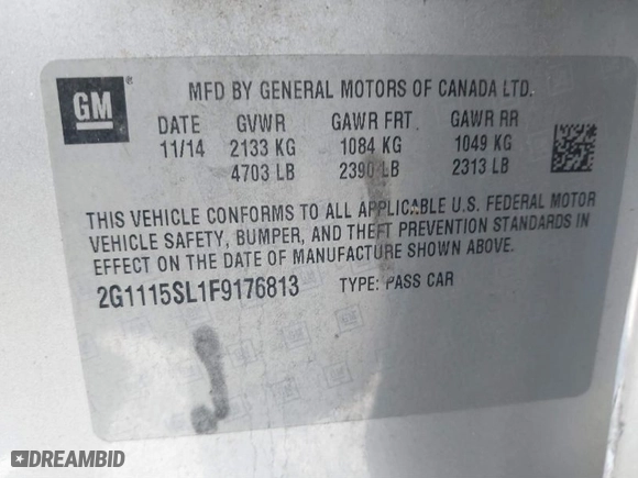 2015 Chevrolet Impala LT with VIN 2G1115SL1F9176813, listed as a IAAI auction lot 41849766 with 132,085 mi miles. Bid and sale history available at carsss.com. Image 9.