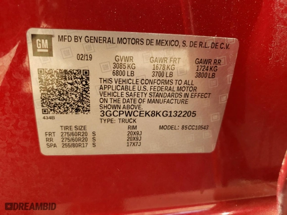2019 Chevrolet Silverado 1500 LT with VIN 3GCPWCEK8KG132205, listed as a Copart auction lot 76634074 with 176,251 mi miles and Salvage Title. Bid and sale history available at carsss.com. Image 14.
