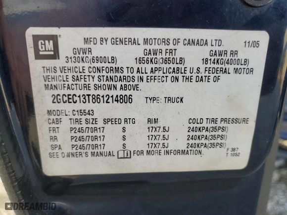 2006 Chevrolet Silverado 1500 LT1 with VIN 2GCEC13T861214806, listed as a Copart auction lot 47633735 with 168,999 mi miles and Salvage Title. Bid and sale history available at carsss.com. Image 13.