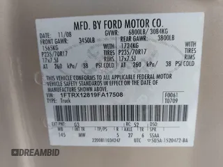 2009 Ford F-150 STX with VIN 1FTRX12819FA17508, listed as a IAAI auction lot 42398615 with 195,393 mi miles and . Bid and sale history available at DreamBid. Image 9.