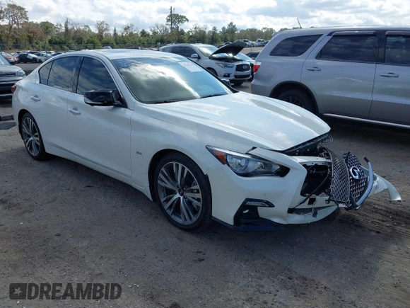 2020 Infiniti Q50 Luxe with VIN JN1EV7AP8LM200846, listed as a IAAI auction lot 41561135 with 45,569 mi miles and . Bid and sale history available at DreamBid. Image 1.